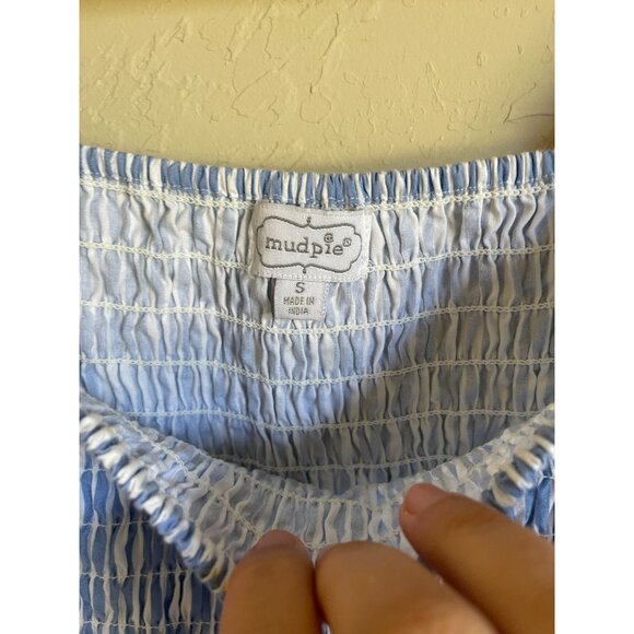 Mud Pie Size Small Blue White Striped Smocked Maxi Dress - Picture 7 of 9